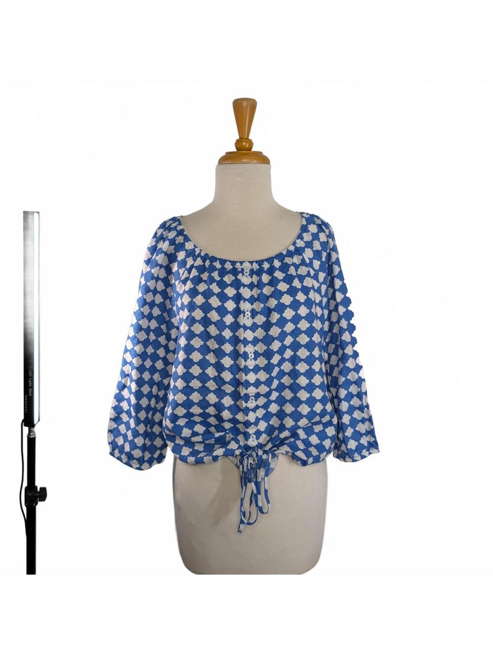 Talbots M Blue Linen Tie Front Top Linen Castlecore Boho Festi Coastal Beach